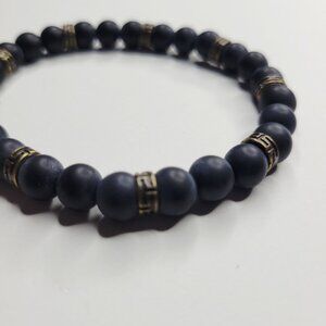 NWT Mens Genuine Dark Black Onyx Stone Stretch Bracelet Bronze Accents